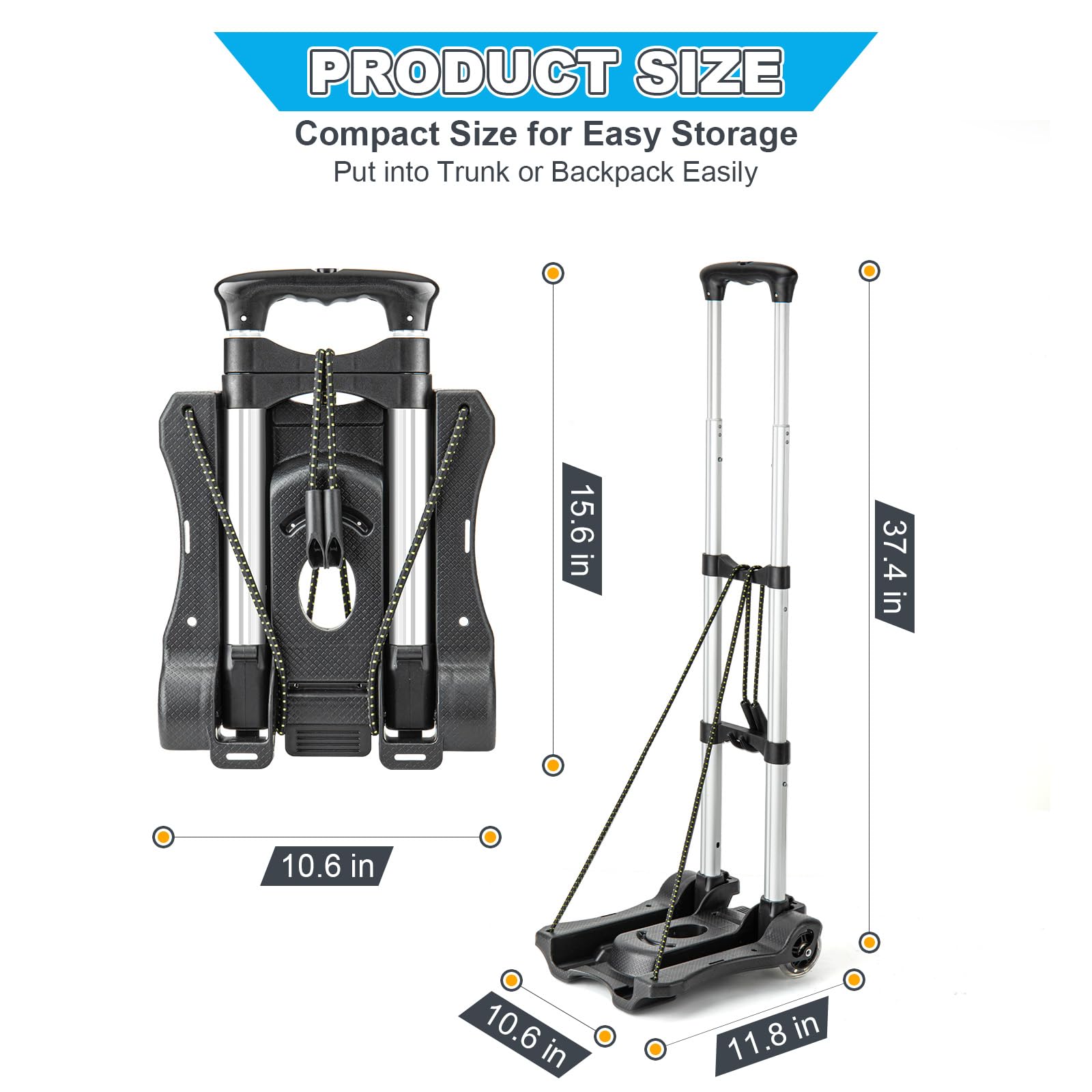 Vsaikeo Small Folding Hand Truck Dolly with 2 Wheels, Lightweight Aluminum Foldable Luggage Cart, Collapsible Cart Portable Dolly for Airport Travel Moving Use