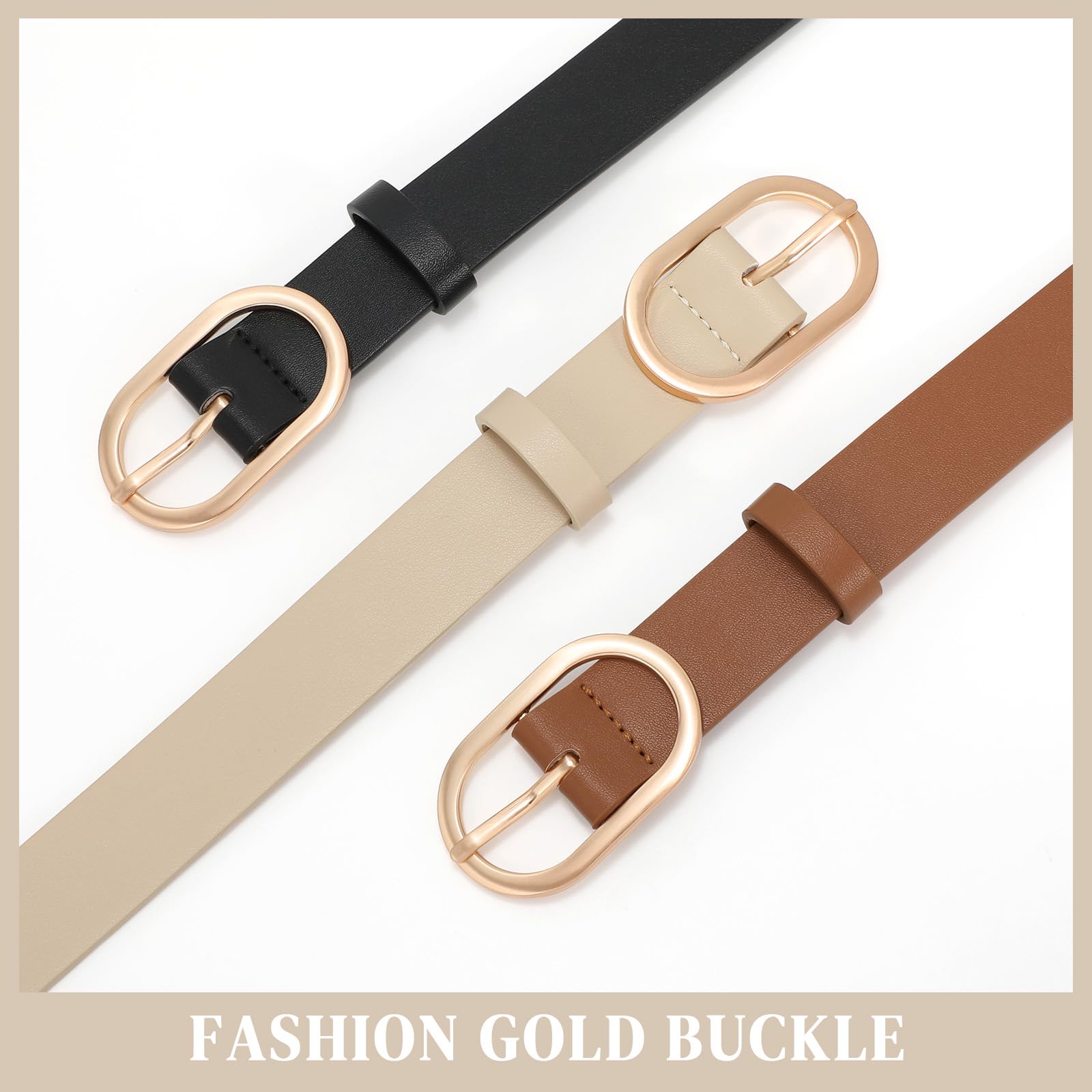 XZQTIVE 3 Pack Plus Size Women's Leather Belts for Jeans Pants Dress Fashion Gold Buckle Ladies Waist Belt,Black Beige Coffee