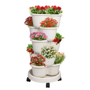 hourleey strawberry planter, 5 tier stackable gaden tower for flowers, vegetables, grow your own herb garden vertical oasis of vegetables and succulents