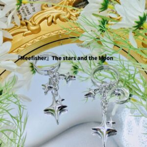 Meefisher Cute Star Keychain Aesthetic Accessories Stainless Steel Key Ring Purse Handbag Backpack Bag Charms Car Holder