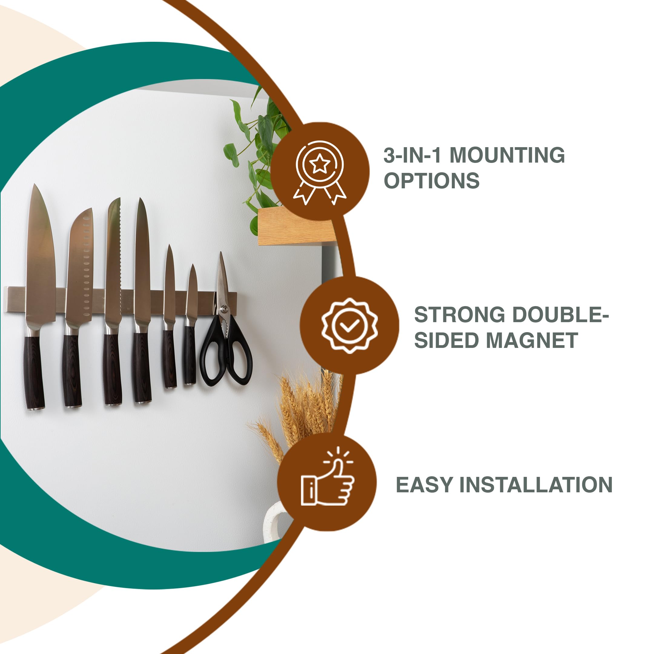 Magnetic Knife Holder for Wall No Drill, 16’’ Stainless Steel Magnetic Knife Holder for Fridge, Knife Magnetic Strip, Magnetic Kitchen Utensil Holder and Magnetic Tool Holder Strip