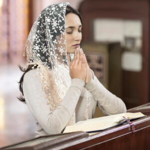 8 Pcs Triangle Lace Mantilla Veil Cathedral Head Covering Church Veil Floral with Tassel Chapel Veil for Women