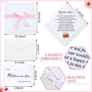 Sherr 2 Sets Wedding Handkerchiefs Mother Father of the Bride Gifts, to My Dad Mom in law Wedding Day Card Set Wedding Gifts