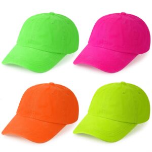 Cozypower 4 Pcs Neon Hats for Women Men Cotton Hat Adjustable Neon Hat for Outdoor Activities Season (Baseball Hat)