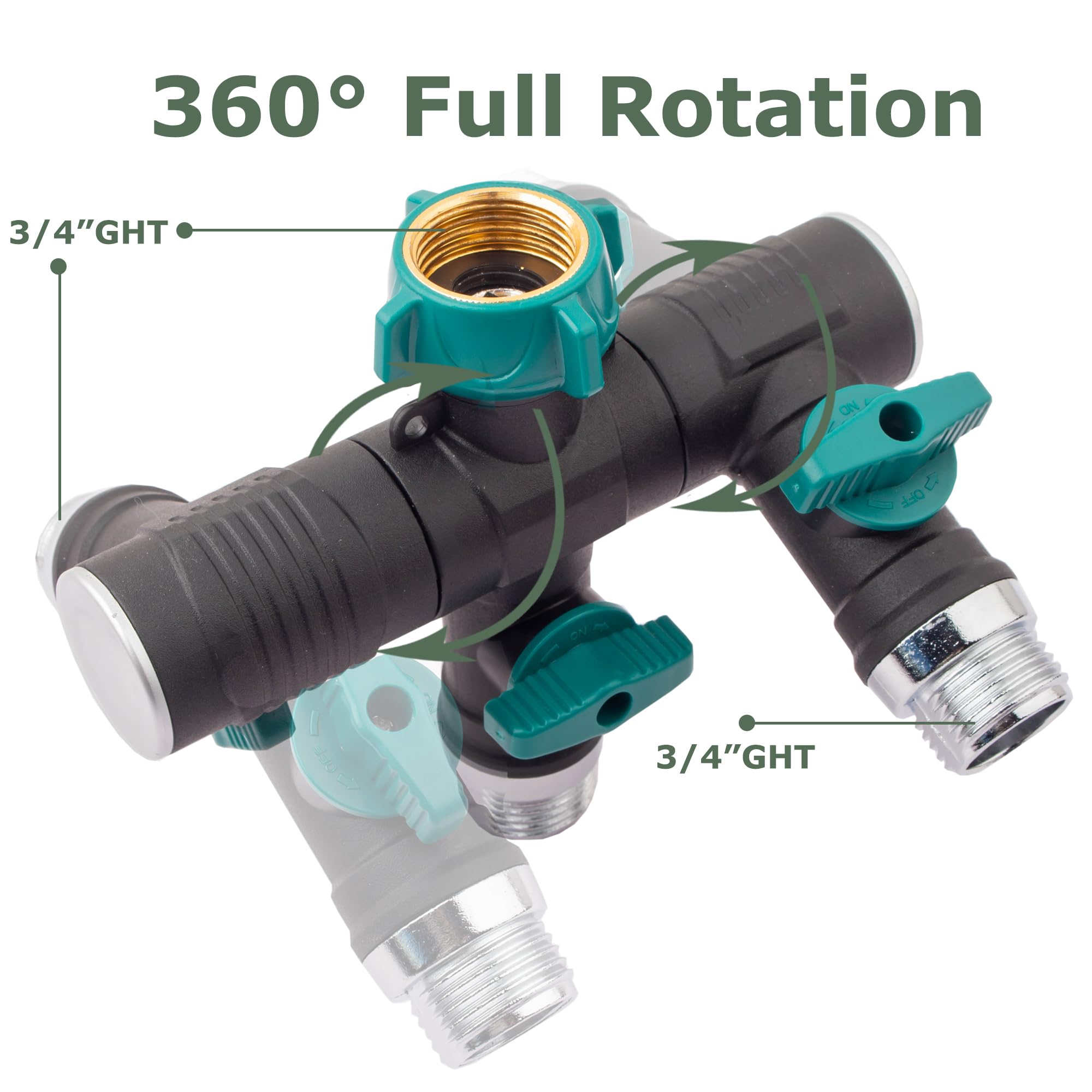 Hose Splitter, 3 Way Heavy Duty, Hose Connector Rotated 360 Seperately,Garden Hose Splitter,Faucet Splitter,Outdoor Faucet Splitter,With Shut off Valve,High Quilty Metal+Chrome Adapter,Water Hose.