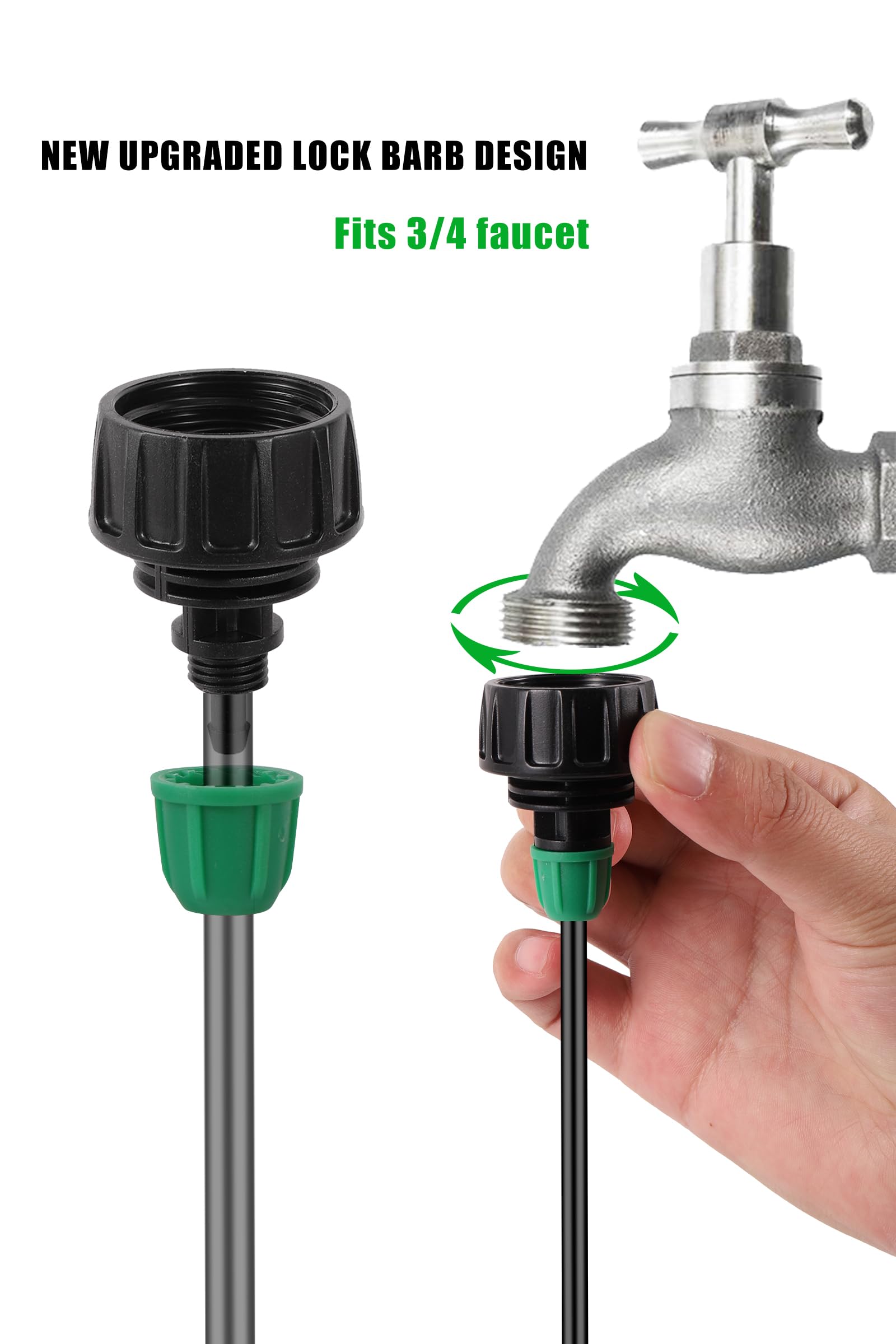 Garden Hose Adapter 3/4 to 1/4 Inch Drip Irrigation Tubing Connectors Lock Barbed Design 3/4 US Standard GHT Thread 5 Pack(3/4" to 1/4" Pipe Connector)