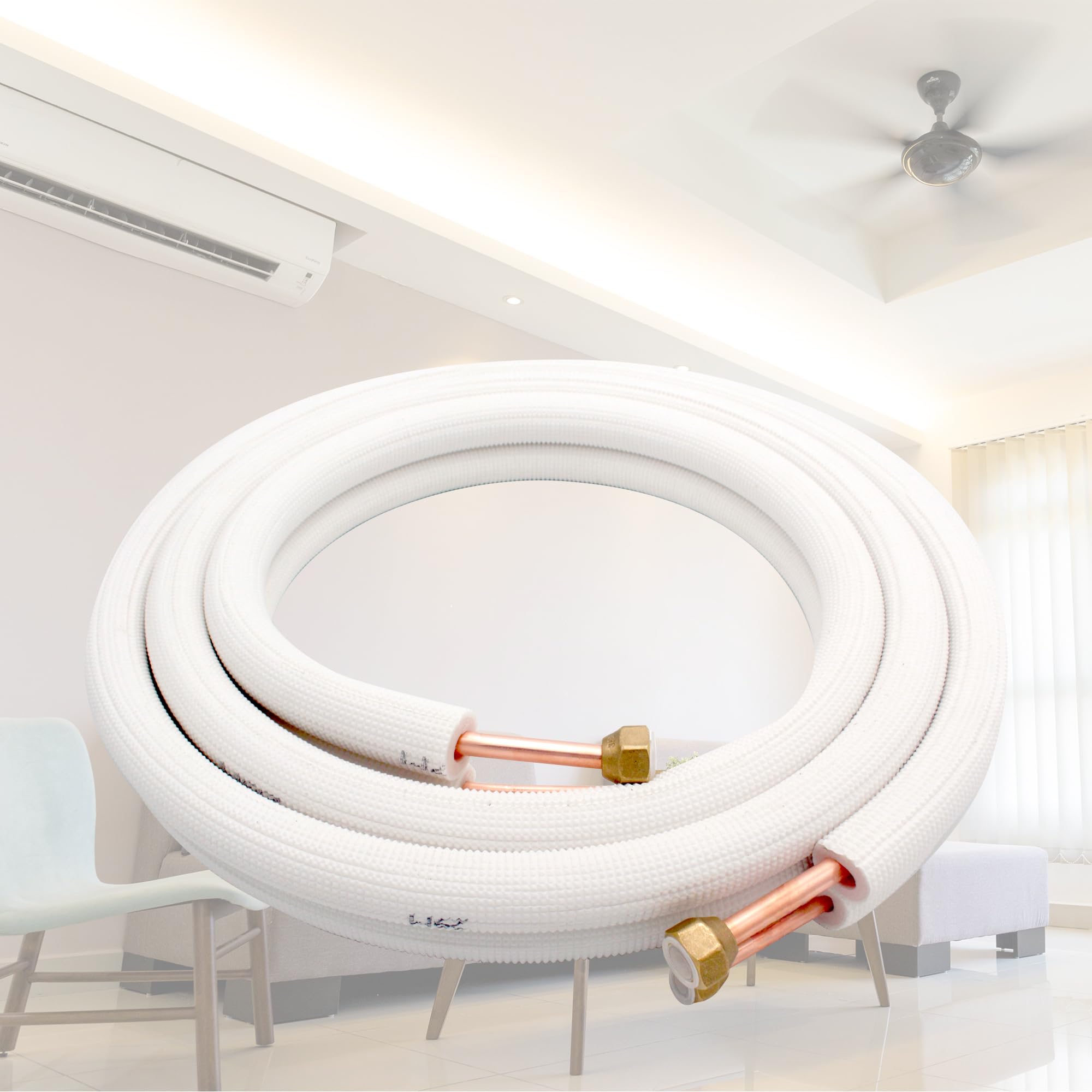 TAUROX 10FT Mini Split Line Set 1/4" & 1/2" O.D Copper Pipes Tubing and 3/8" White Thickened PE Insulation Coil, for Mini Split Air Conditioning or Heating Pump Equipment and HVAC with Flared Nuts.