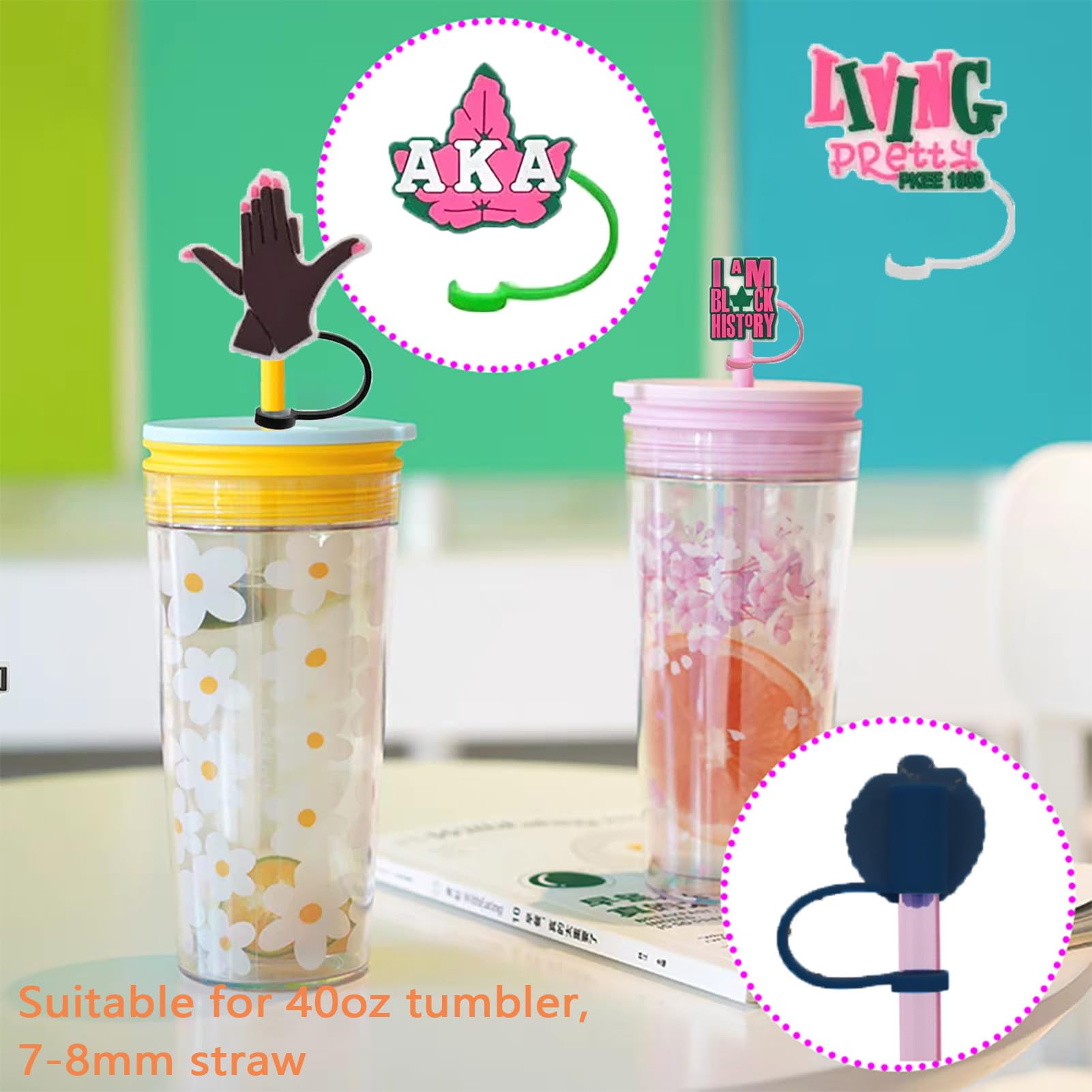 9 PCS Pink Straw Cover Silicone Pink Straw Covers Cap for Tumblers Reusable Straws Cute Straw Tips Cover