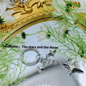 Meefisher Cute Star Keychain Aesthetic Accessories Stainless Steel Key Ring Purse Handbag Backpack Bag Charms Car Holder