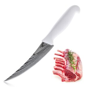 boning knife, little cook 6-inch fillet knife, stainless steel blade deboning knife, great for meat cutting, fish, poultry, chicken (dishwasher safe, white)