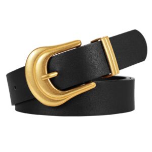 jasgood women's western belt vintage black leather waist belt for pants jeans with gold buckle