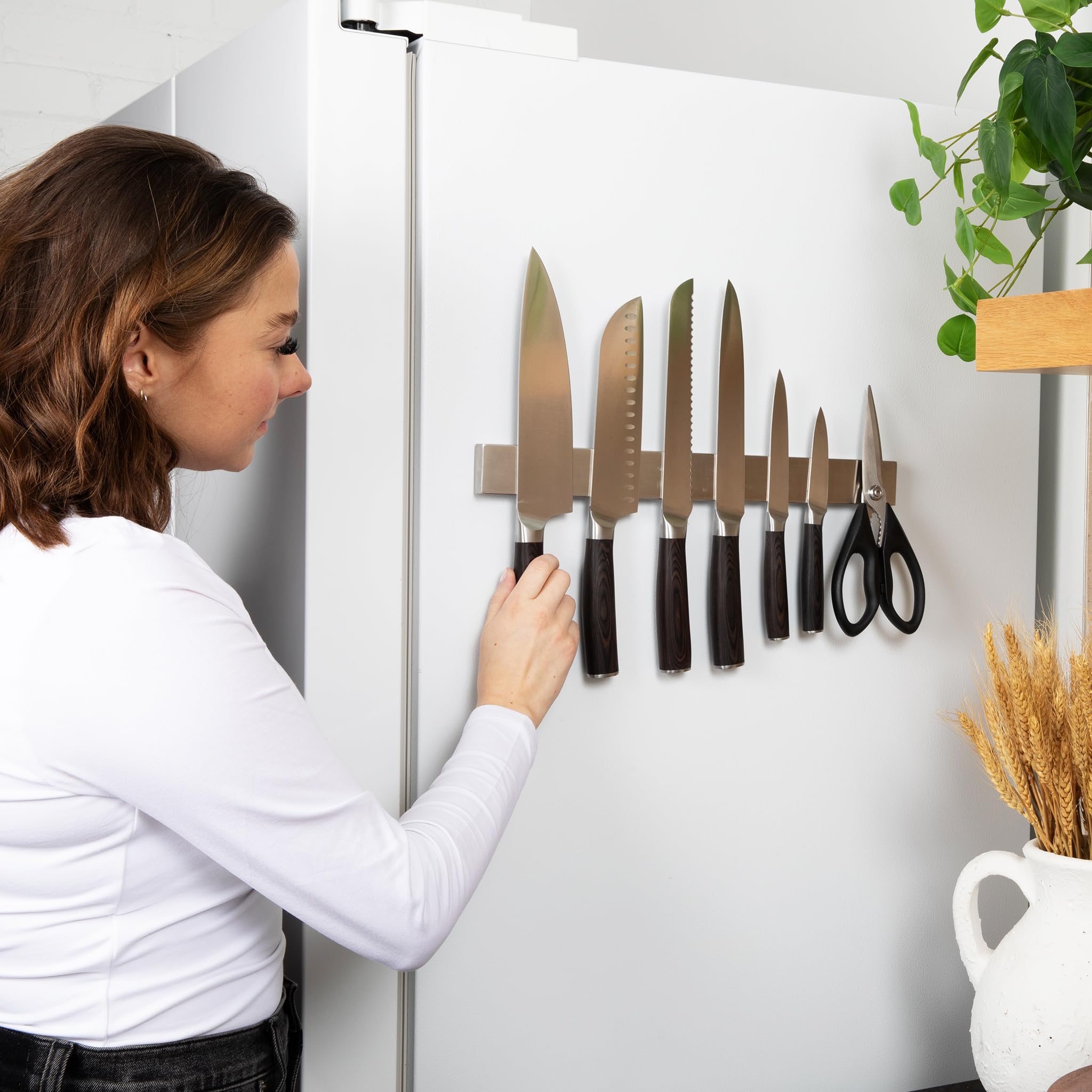 Magnetic Knife Holder for Wall No Drill, 16’’ Stainless Steel Magnetic Knife Holder for Fridge, Knife Magnetic Strip, Magnetic Kitchen Utensil Holder and Magnetic Tool Holder Strip