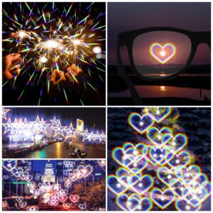 3Pcs Diffraction Glasses, 3D Prism Rainbow Heart Star Effect Light Refraction Glasses Rave Glasses Women Men for Edm Party