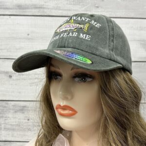 Shenbors Embroidered Women Want Me Fish Fear Me Hat for Men, Army Green Outdoors Fishing Snapback Dad Hat, Adjustable Baseball Cap