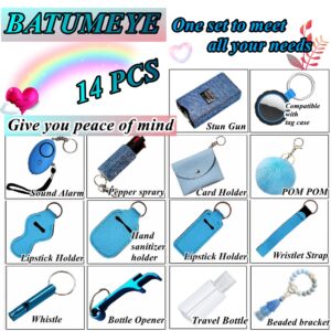 BATUMEYE Gift Set for Woman with Pom Pom Ball,Lip Balm Lanyard,Card Holder, Whistle,Travel Bottle Holder,BottleOpen(blue)