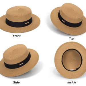 Women's Wide Brim Sun Hat Straw Panama Hat - UV-Protection Summer Boater Fedora Beach-Sun-Hats(M-L)