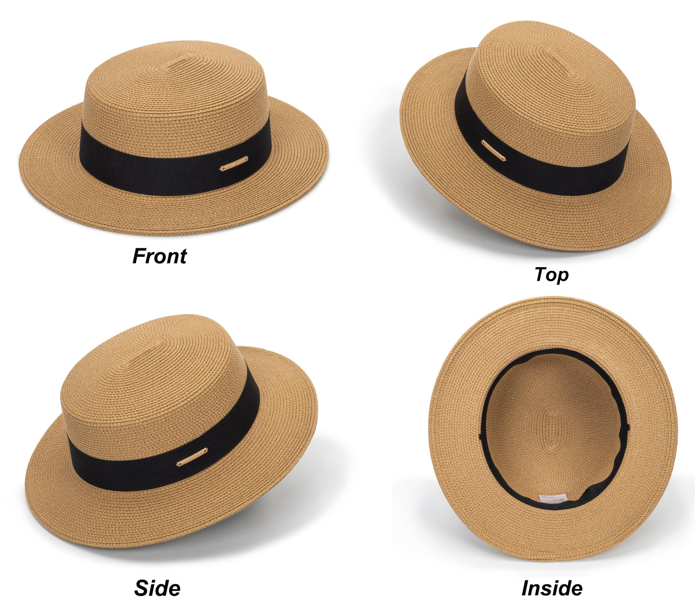 Women's Wide Brim Sun Hat Straw Panama Hat - UV-Protection Summer Boater Fedora Beach-Sun-Hats(M-L)