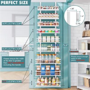 KUSVC Over The Door Pantry Organizer，9-Tier Over The Door Organizer with Adjustable Basket，Metal Hanging Pantry Organizers and Storage for Kitchen, Back of Door Seasoning Rack