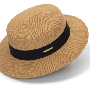 Straw Boater Summer Sun Hat - Wide Brim Fedora Panama Summer Beach Hat for Men Women(Size:Large)