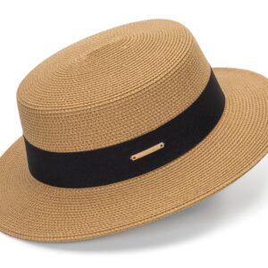 Women's Wide Brim Sun Hat Straw Panama Hat - UV-Protection Summer Boater Fedora Beach-Sun-Hats(M-L)