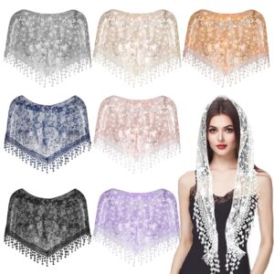 8 pcs triangle lace mantilla veil cathedral head covering church veil floral with tassel chapel veil for women