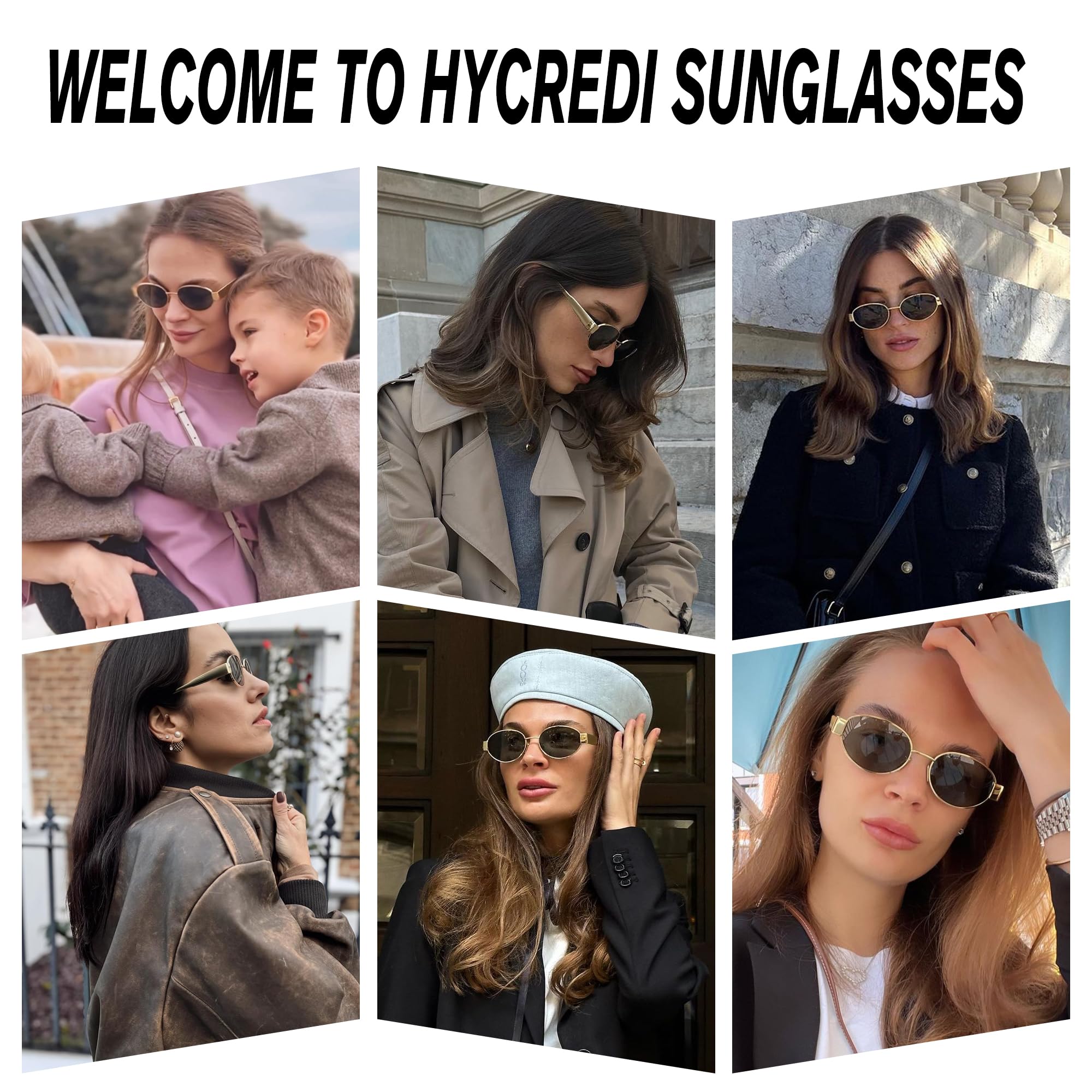 Hycredi Retro Oval Sunglasses for Women Men, Trendy Sun Glasses 90s Classic Metal Frame Shadess-Gold/Grey