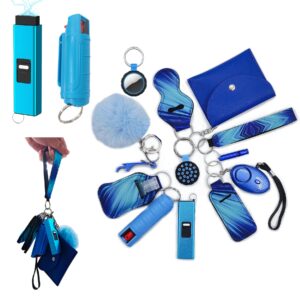 batumeye gift set for woman with card holder, wristlet lanyard,pom pom ball,travel bottle holder(blue)