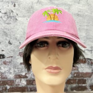 Hepandy Embroidered Palm Tree Hat for Women, Washed Pink Baseball Cap Snapback Hat for Girls, Outdoor Travel Denim Dad Hat Trucker Hat