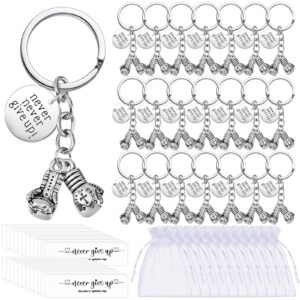 loetere 24 sets never give up boxing keychain boxing gloves charm keyring with thank you tag and organza bag inspirational keychain gift for boxers appreciation gift fitness gift boxer fan gift