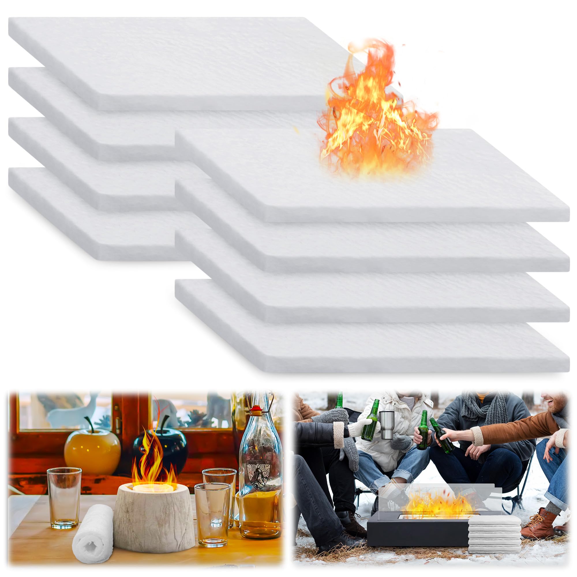 Pack 8 Ceramic Wool Wick for Tabletop Fire Pit Extended Burn Time, Ceramic Wool Sponge Insulation Ethanol Fireplace Fuel Wick Sponge for Tabletop Alcohol Fireplaces (8INx6IN)