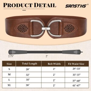 SANSTHS Vintage Women Stretchy Wide Belt Chunky Buckle Elastic Wide Waist Belts for Dresses Coats, Coffee M