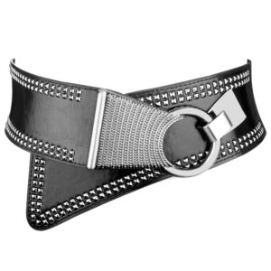 macoking wide belts for women studded waist elastic belt for dress 80s accessories black