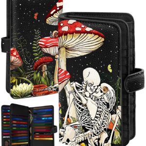 Bistup 【46 Slots Credit Card Holder for Women Ladies Female Teen Girls Rfid Genuine Leather Cardholder Large Capacity Size Big Billfold Wallets Skeleton Mushroom Cute Girly Aesthetic Print Unique