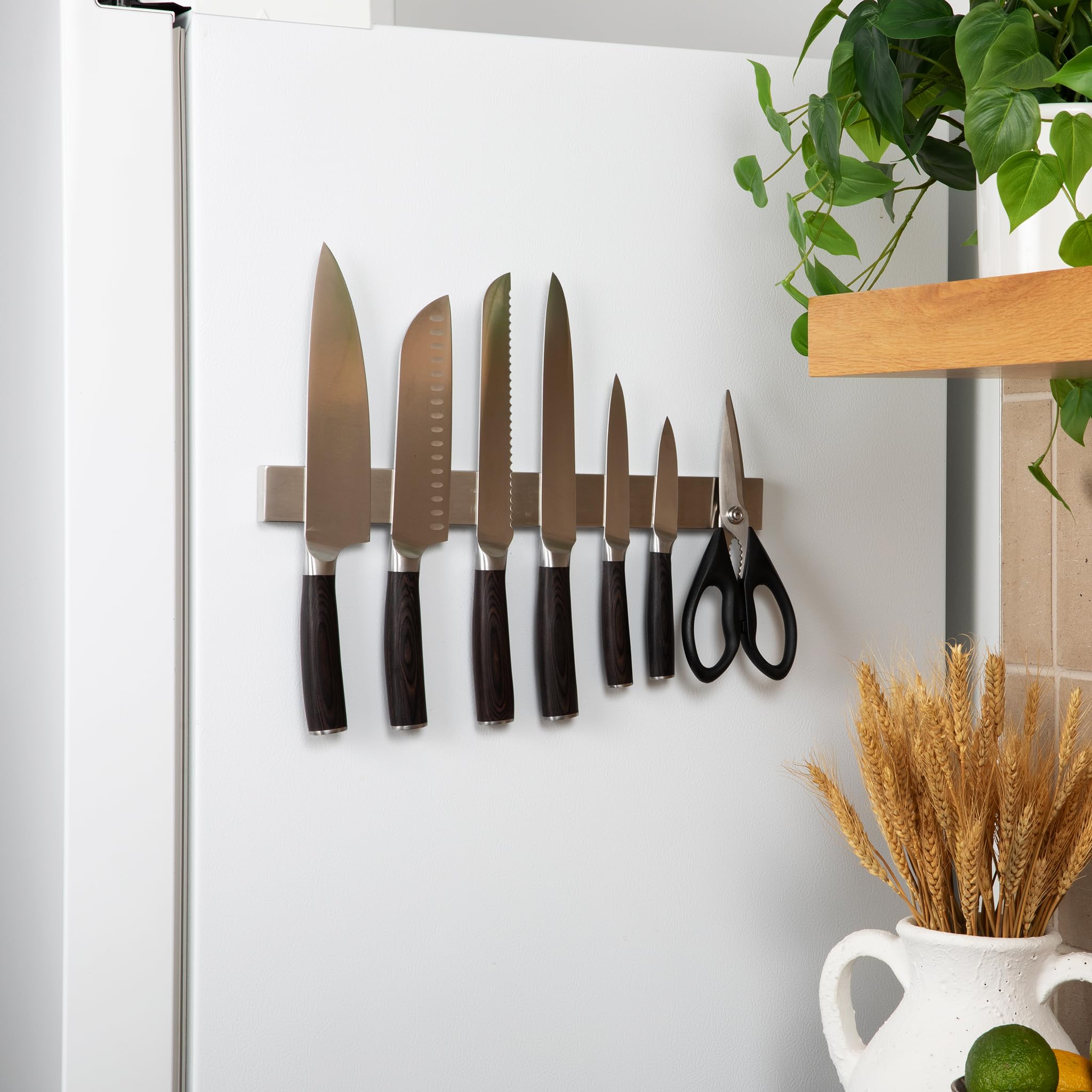 Magnetic Knife Holder for Wall No Drill, 16’’ Stainless Steel Magnetic Knife Holder for Fridge, Knife Magnetic Strip, Magnetic Kitchen Utensil Holder and Magnetic Tool Holder Strip