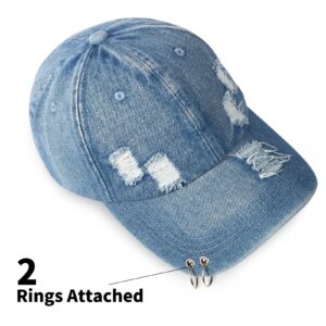 Vintage Distressed Jean Hat, Light Acid Washed Denim, Ripped Baseball Cap, Adjustable Clip for Universal Fit