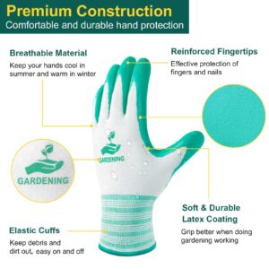 Trifabricy Gardening Gloves for Women/Men - 6 Pairs Breathable Natural Latex Garden Gloves with Grip, Outdoor Hard-wearing Protective Work Gloves for Lawn Yard, Medium, Green & Red