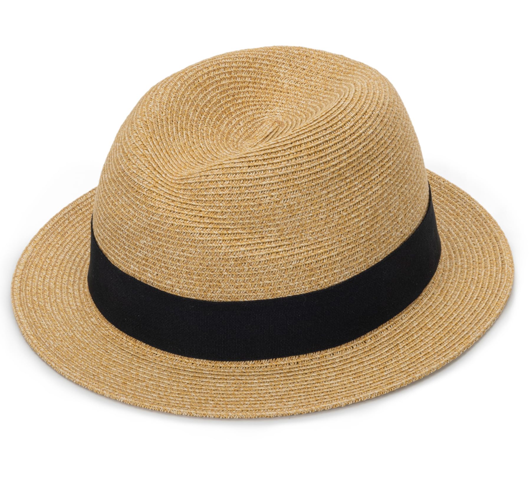 Straw Fedora-Sun-Hats for Women Men Summer Short Brim Roll Up Trilby Hat Packable Panama-Jazz Beach Hat(Size:M) Khaki