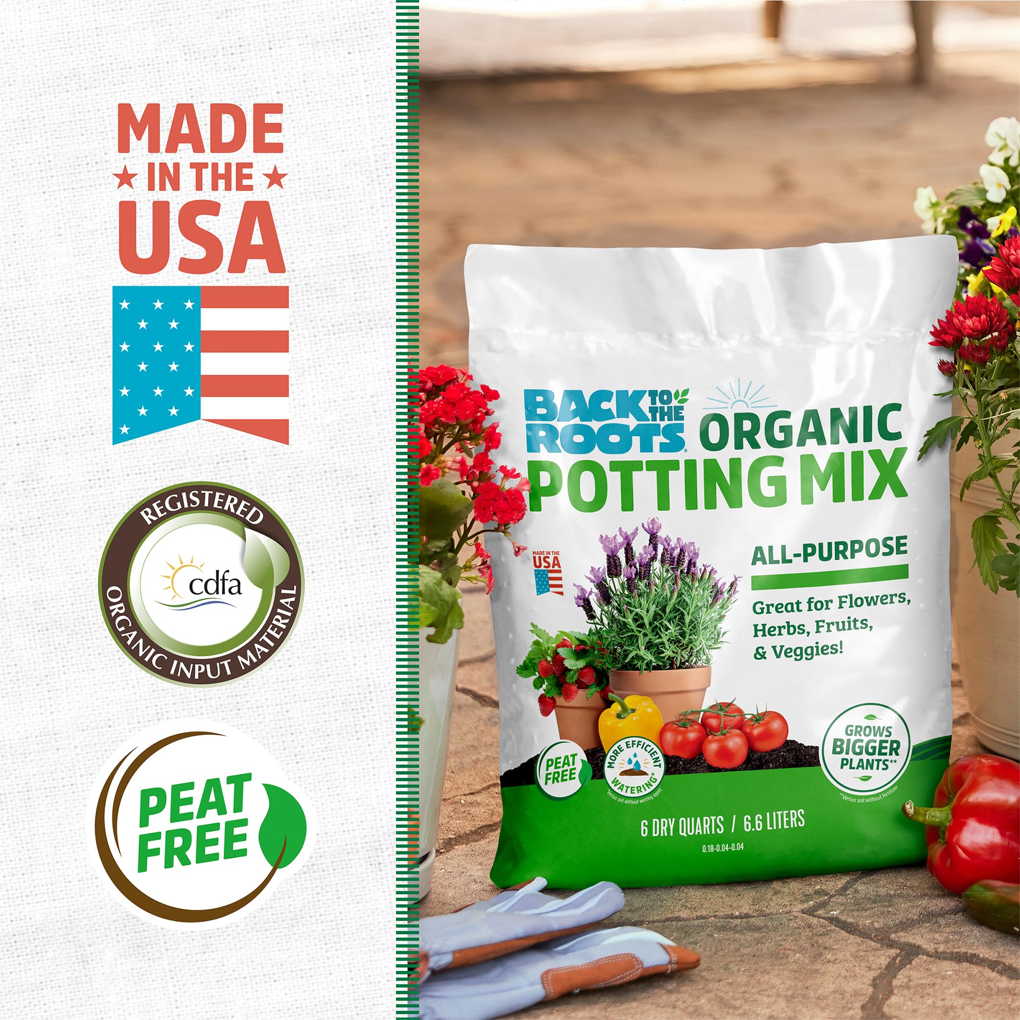 Back to the Roots 100% Organic Potting Mix (6 Quart) | Premium Blend | Made in The USA