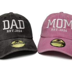 Enodtter Embroidered Dad Mom EST 2024 Hats for Men Women, Mr Mrs Hubby Wifey Mama & Papa Matching Baseball Cap, Anniversary Wedding Gifts