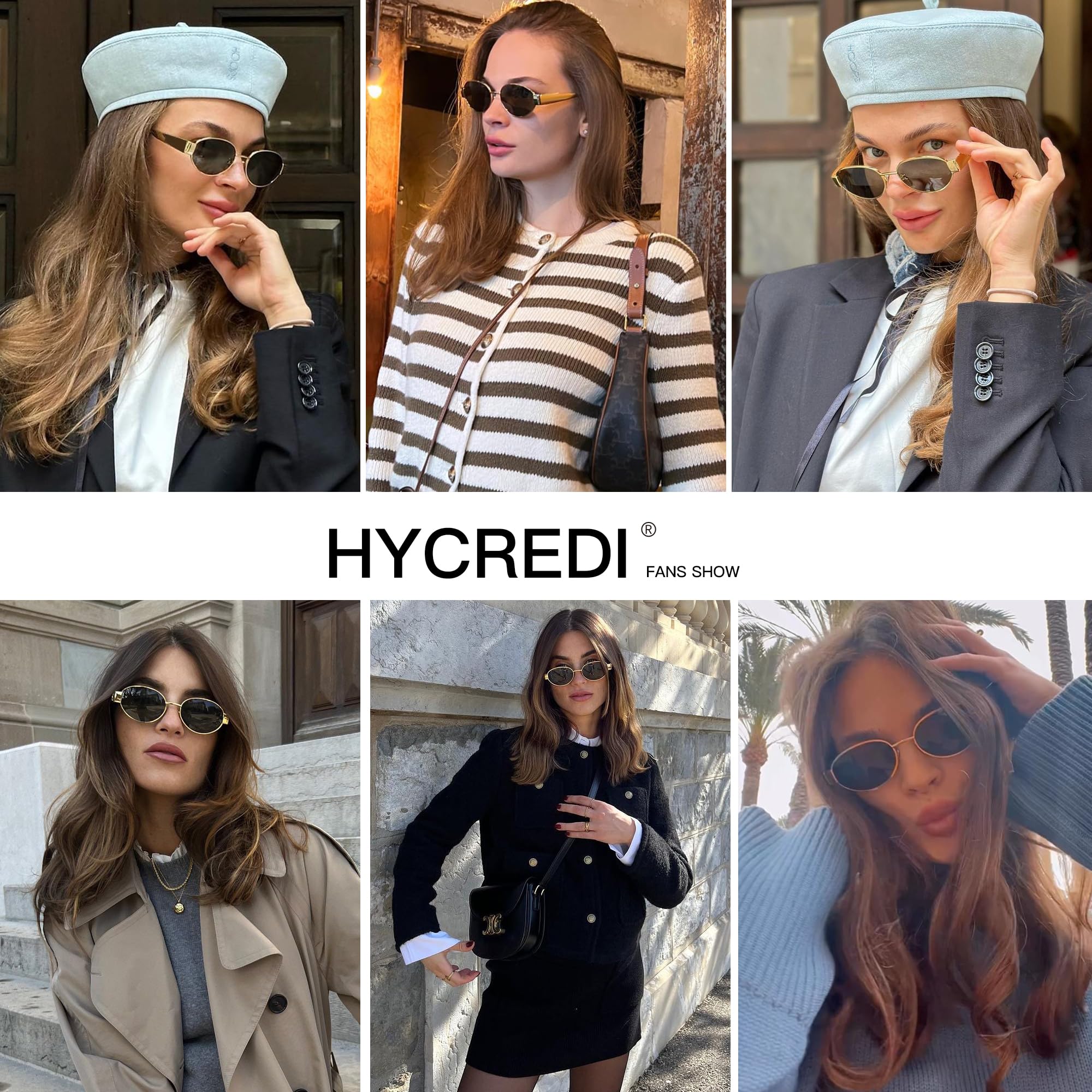 Hycredi Retro Oval Sunglasses for Women Men, Trendy Sun Glasses 90s Classic Metal Frame Shadess-Gold/Grey