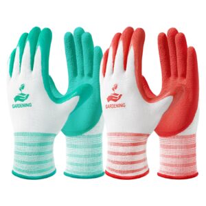 trifabricy gardening gloves for women/men - 6 pairs breathable natural latex garden gloves with grip, outdoor hard-wearing protective work gloves for lawn yard, medium, green & red