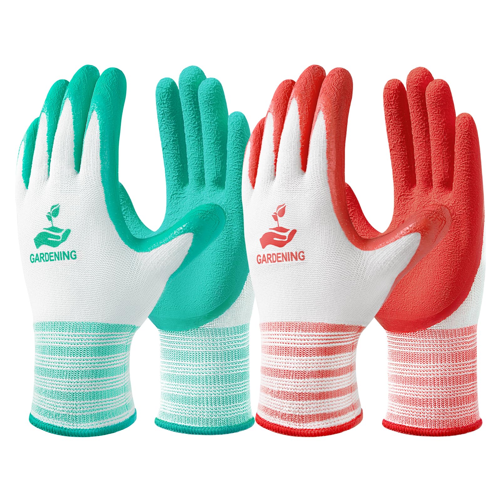 Trifabricy Gardening Gloves for Women/Men - 6 Pairs Breathable Natural Latex Garden Gloves with Grip, Outdoor Hard-wearing Protective Work Gloves for Lawn Yard, Medium, Green & Red