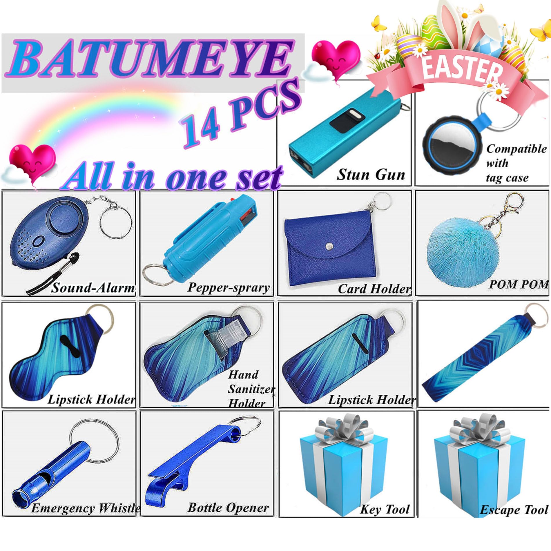 BATUMEYE Gift Set for Woman with Card Holder, Wristlet Lanyard,Pom Pom Ball,Travel Bottle Holder(Blue)