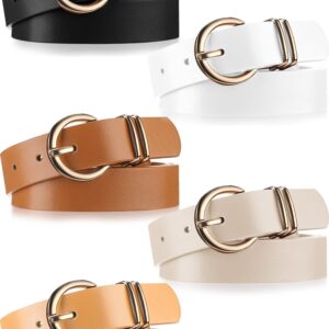 Breathffy 5 Pcs Women Leather Belts for Jeans Pants Dresses Fashion Womens Ladies Belt with Gold Buckle, Small to Plus Size (White+Black+Brown+Khaki+Beige, Size M: Fit Waist Size 31-36 Inches)