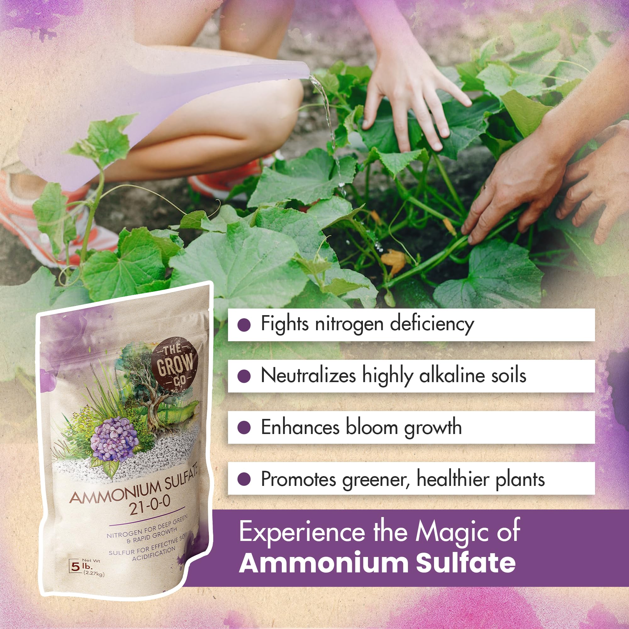 Ammonium Sulfate 21-0-0 Fertilizer, High Nitrogen Fertilizer for Plants Rapid Growth & Deep Green Color, Ideal Ammonium Sulfate Fertilizer & Soil Acidifier to Lower pH Levels in Alkaline Soil, 5 lb.