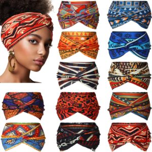 XunYee 12 Pcs Boho Yoga Twisted Knot Headbands - Assorted Wide Elastic Bandeau Hair Accessories for Women, Girls, Running, Sports