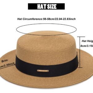 Women's Wide Brim Sun Hat Straw Panama Hat - UV-Protection Summer Boater Fedora Beach-Sun-Hats(M-L)