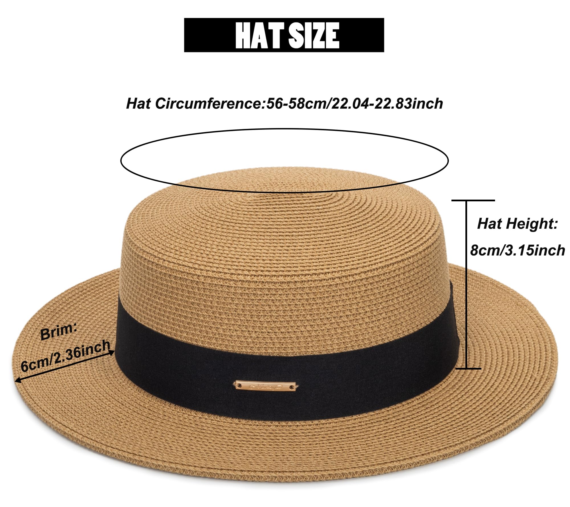 Women's Wide Brim Sun Hat Straw Panama Hat - UV-Protection Summer Boater Fedora Beach-Sun-Hats(M-L)