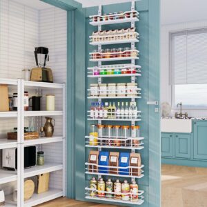 KUSVC Over The Door Pantry Organizer，9-Tier Over The Door Organizer with Adjustable Basket，Metal Hanging Pantry Organizers and Storage for Kitchen, Back of Door Seasoning Rack