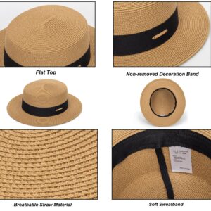 Women's Wide Brim Sun Hat Straw Panama Hat - UV-Protection Summer Boater Fedora Beach-Sun-Hats(M-L)